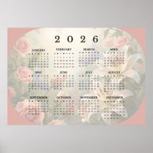 Póster Calendario Poster Horizontal de Pared 2026