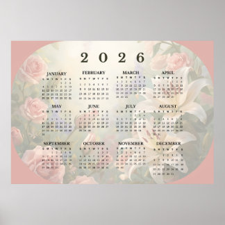 Póster Calendario Poster Horizontal de Pared 2026