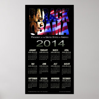 Póster Calendario recortado de Barack Obama 2014 | negro