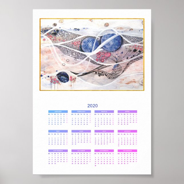 Póster Calendario Resumen moderno Año completo Galaxia 20 (Frente)