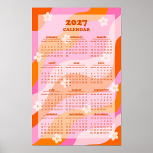 Póster Calendario Retro Groovy Wave Estilo Hippie 70s 202