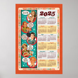 Póster Calendario Retro Housewives de mediados del siglo 