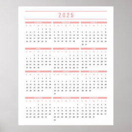Póster Calendario rosa simple 2025