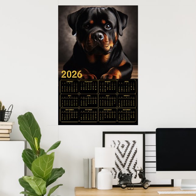 Póster Calendario Rottweiler 2026 (Oficina en casa)