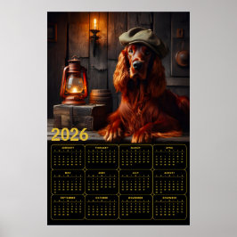 Póster Calendario Rústico del Irish Setter con Boina Verd