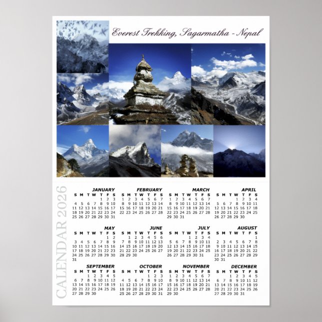 Póster Calendario Sagarmatha 2026, Trekking al Everest (Frente)