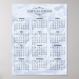 Póster Calendario simple 2021 sobre floral blanca | POSTE