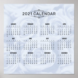 Póster Calendario simple 2021 sobre floral blanca | POSTE