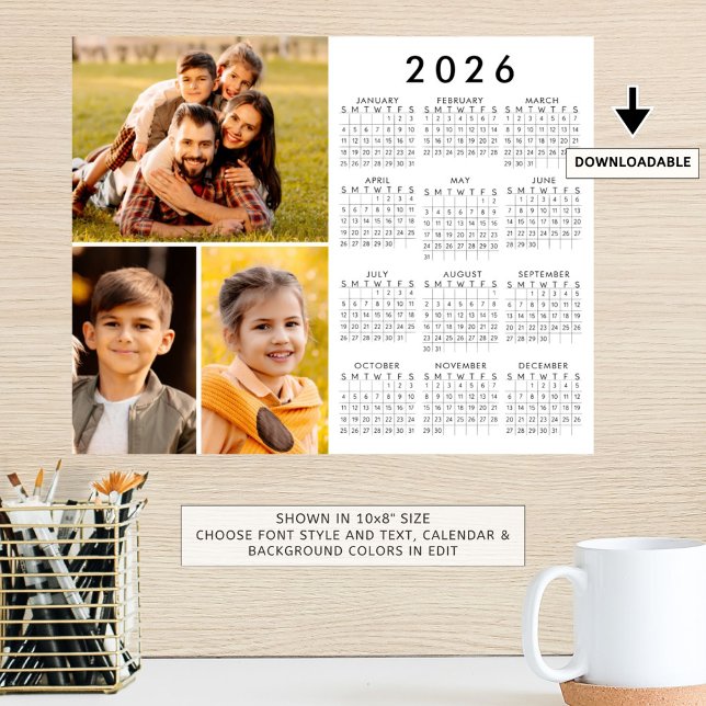 Póster Calendario Simple 2026 Cartel de 3 fotos en collag (Subido por el creador)
