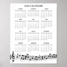 Calendario Simple 2026 con Notas Musicales | 
