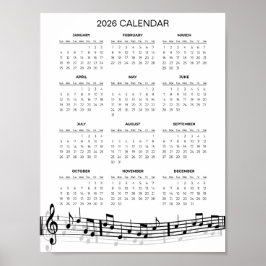 Póster Calendario Simple 2026 con Notas Musicales | 