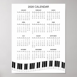Póster Calendario Simple 2026 con Teclas de Piano | 