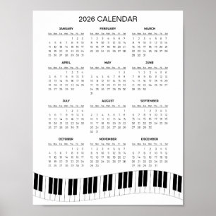 Póster Calendario Simple 2026 con Teclas de Piano   