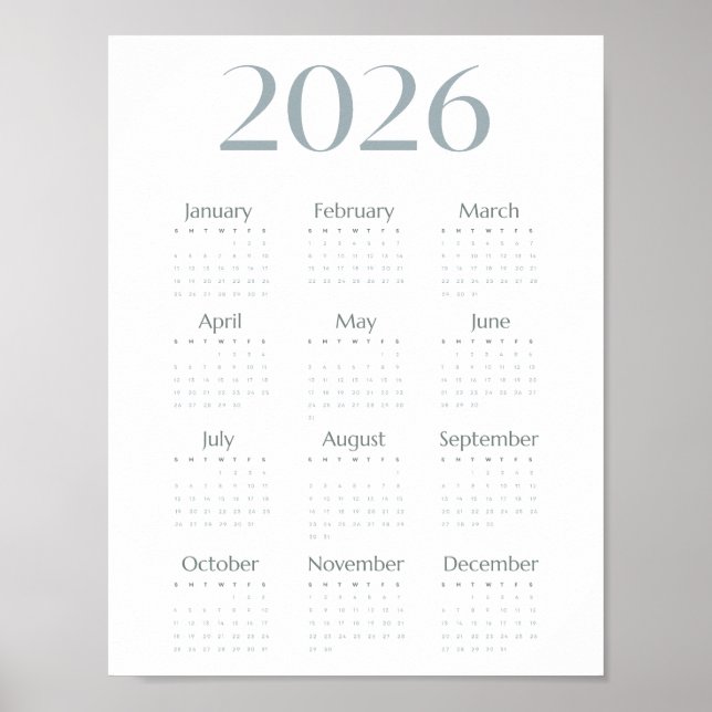 Póster Calendario Simple de una página azul grisáceo mode (Frente)