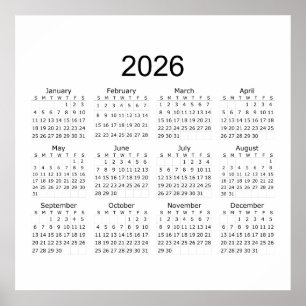 Póster Calendario Simple Minimalista 2026
