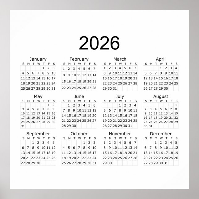 Póster Calendario Simple Minimalista 2026 (Frente)