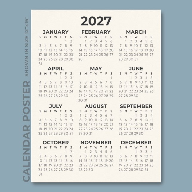 Póster Calendario Simple Moderno Crema 2027 (Subido por el creador)