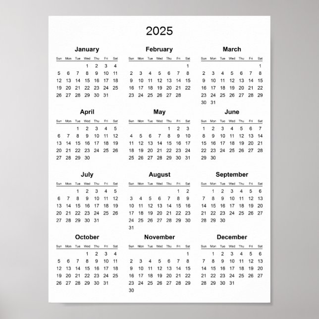 Póster Calendario Simple pero Elegante 2025 |  (Frente)