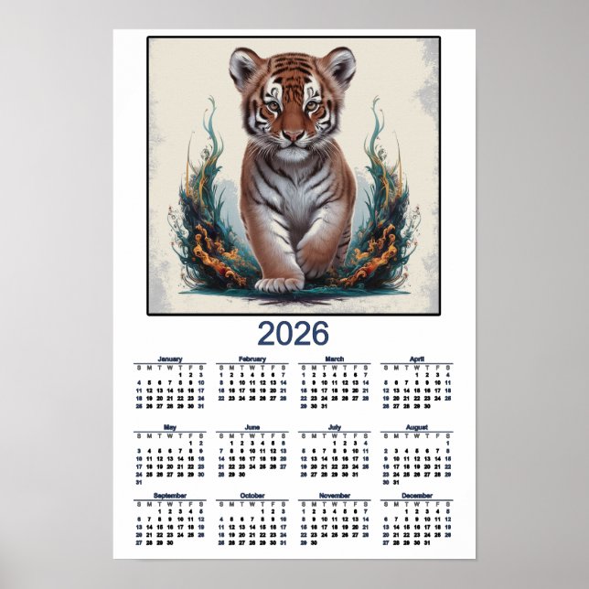Póster Calendario Tigre Cachorro 2026 (Frente)
