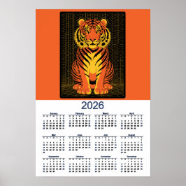 Póster Calendario Tigre Dramático Naranja  Negro Tigre 20