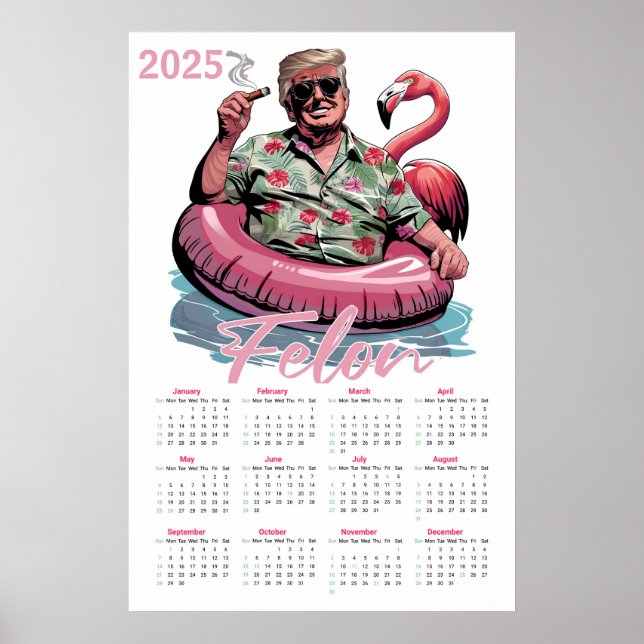 Póster Calendario Tropical Donald Trump Felon 2025 (Frente)