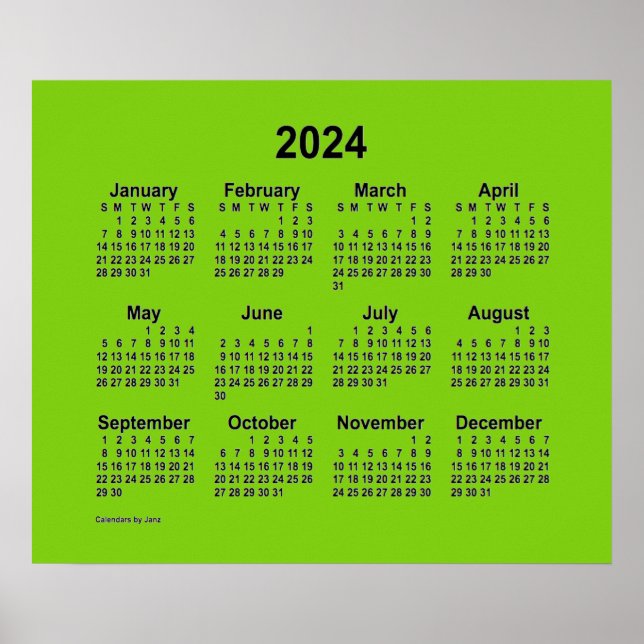 Póster Calendario Verde Amarillo 2024, por Janz Print (Frente)