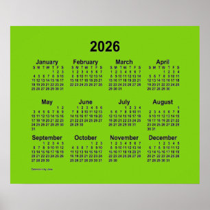 Póster Calendario Verde Amarillo 2026, por Janz Print
