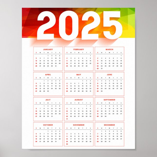 Póster Calendario Vertical Mínimo Anual 2025 (Frente)