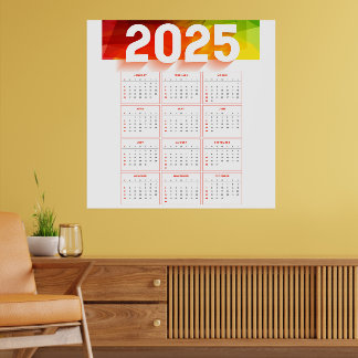 Póster Calendario vertical mínimo anual completo 2025