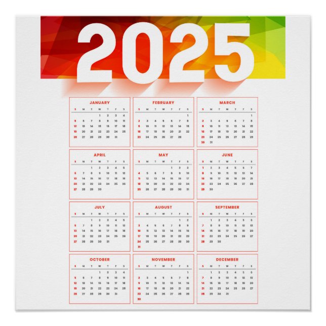 Póster Calendario vertical mínimo anual completo 2025 (Anverso)