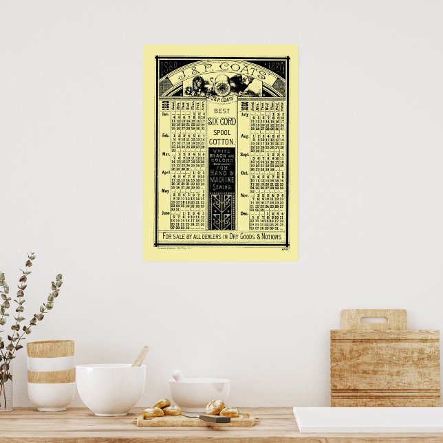 Póster Calendario victoriano vintage de la era 1880 Spool (Cocina)