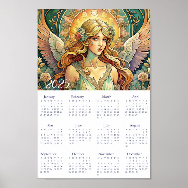 Póster Calendario Vintage Ángel Art Deco 2025. (Frente)