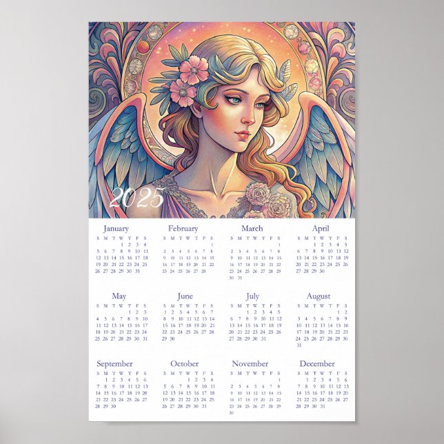 Póster Calendario Vintage Ángel Art Deco 2025. (Frente)