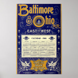 Póster Calendario Vintage Baltimore & Ohio Rail Road 1901