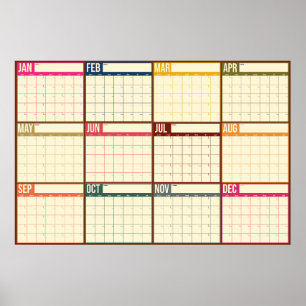Póster Calendario Vintage de Pared Sin Fecha Vista Anual