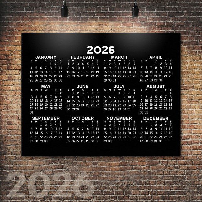 Póster Calendario Vista Año Completo 2024 - horizontal -  (2026 Calendar Poster)
