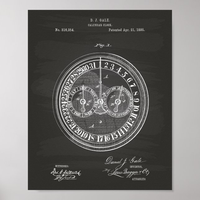Póster Calender Clock 1885 Patent Art Chalkboard (Frente)