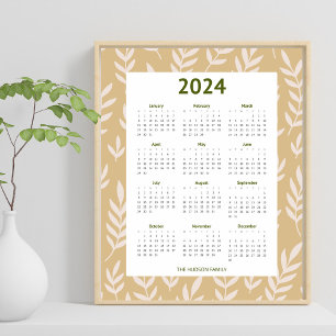 Póster Calénder de patrón de hoja de tierra neutra 2024