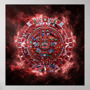 Póster Calender maya en llamas