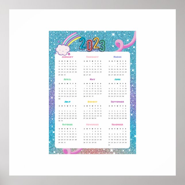 Póster Calendrier 2023 Rainbow Pastel (Frente)