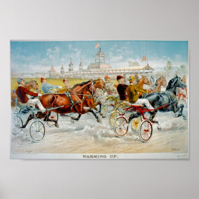 Póster Calentando la Carreras de caballos de época 1893 (Frente)