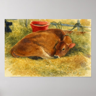Póster Calf en el Hay