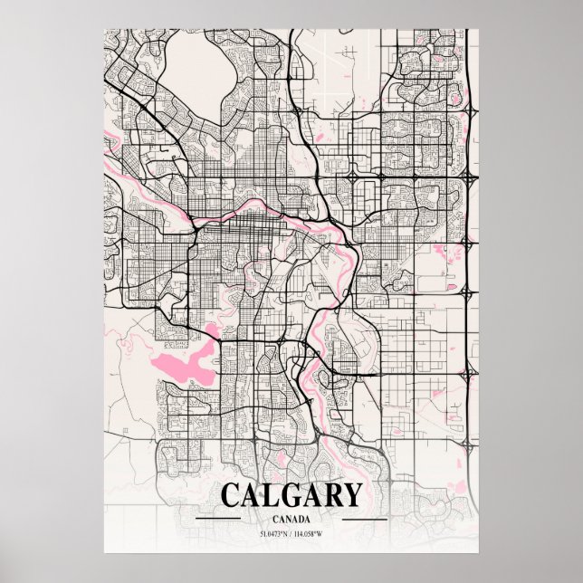 Póster Calgary - Mapa de la ciudad napolitana de Canadá (Frente)