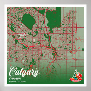 Póster Calgary - Navidades de Canadá en el mapa de la ciu