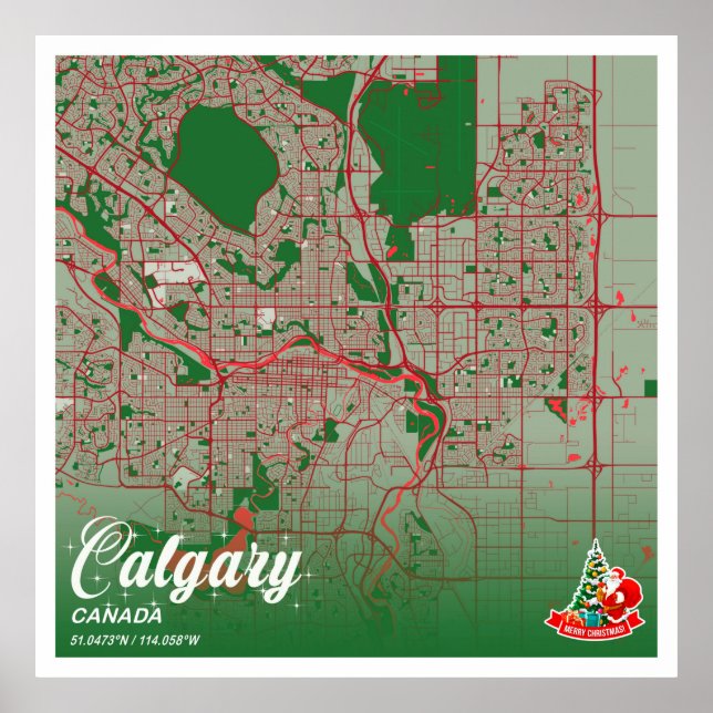 Póster Calgary - Navidades de Canadá en el mapa de la ciu (Frente)