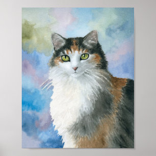 Póster Calico Cat 572 Tortie Tortoise shell azul