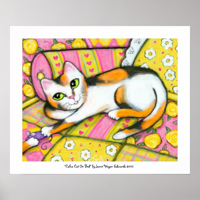 Póster Calico Cat En La Cama (Frente)