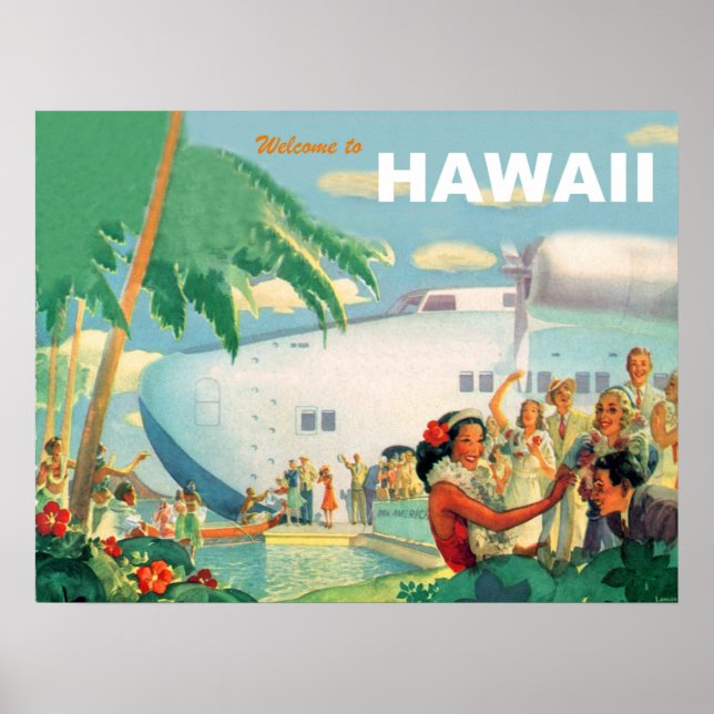 Póster Cálida bienvenida desde Hawaii, viajes de aerolíne (Frente)