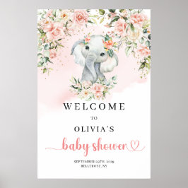 Póster Cálido elefante bebe dorado Baby Shower Bienvenido