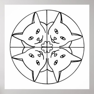 Póster Calidoscopio de Gatos Amantes de Gatos Corazones C